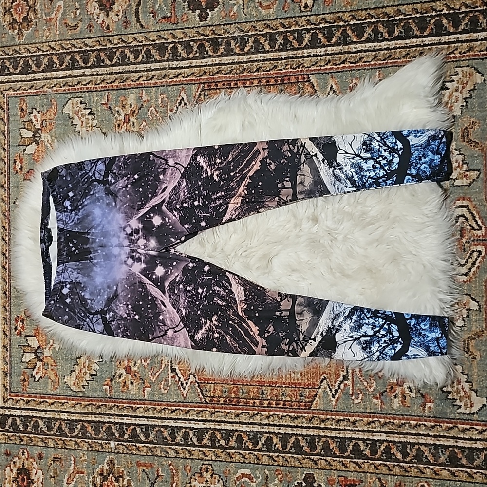 Topshop Leggings w/ Trippy Galaxy Multicolor Print Size 10 Excellent Condition